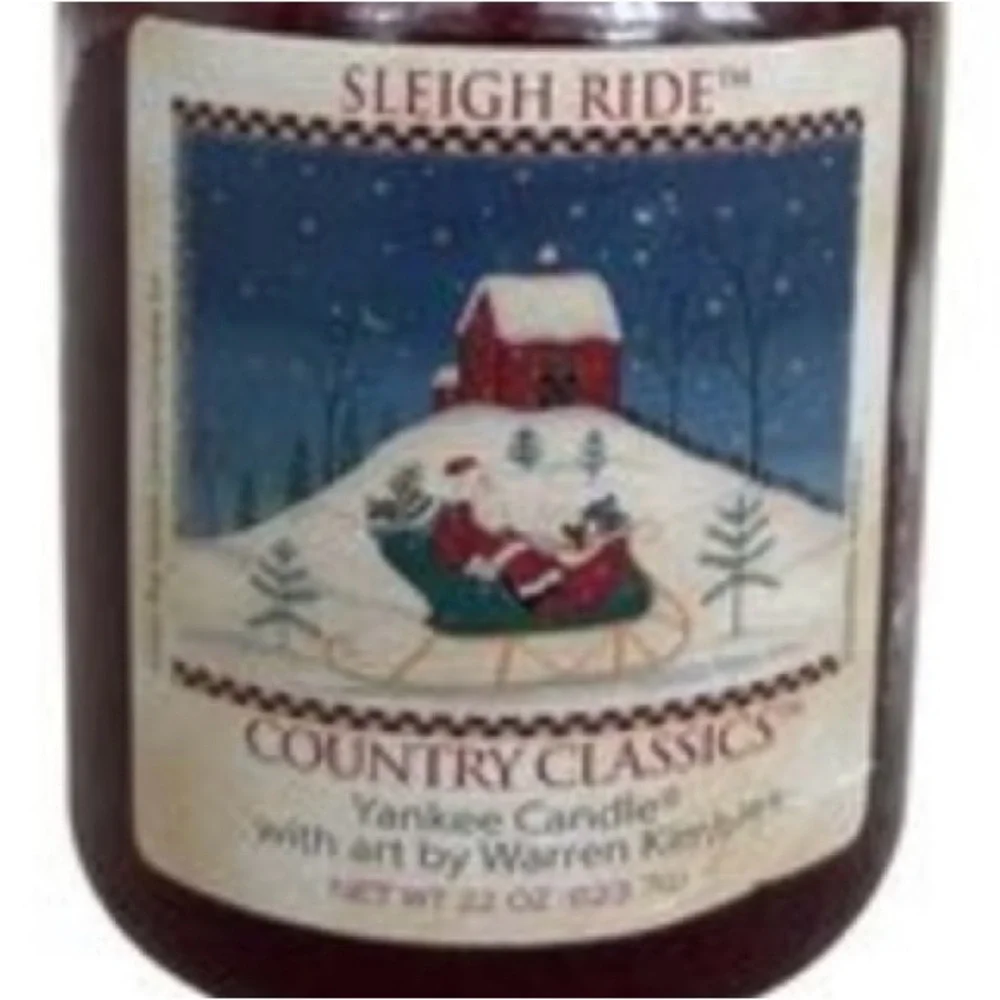 Yankee Candle Jar Sleigh Ride Rare Vintage Christmas Warren Kimble Burgundy Red